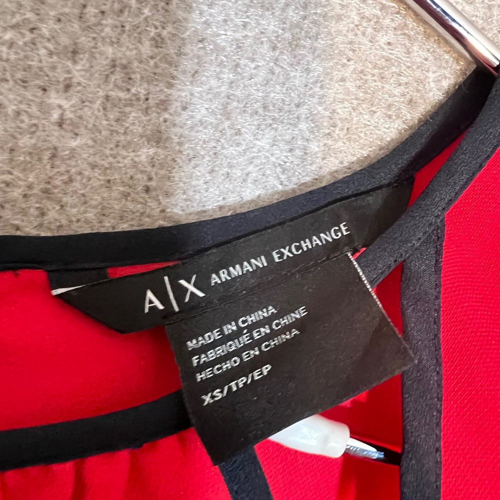 Armani Exchange Blouse Womens XS Red Short Sleeve Contrast Trim High Low Casual - Picture 3 of 7